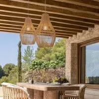 Rattan Pendant Light with Iron Frame - Natural