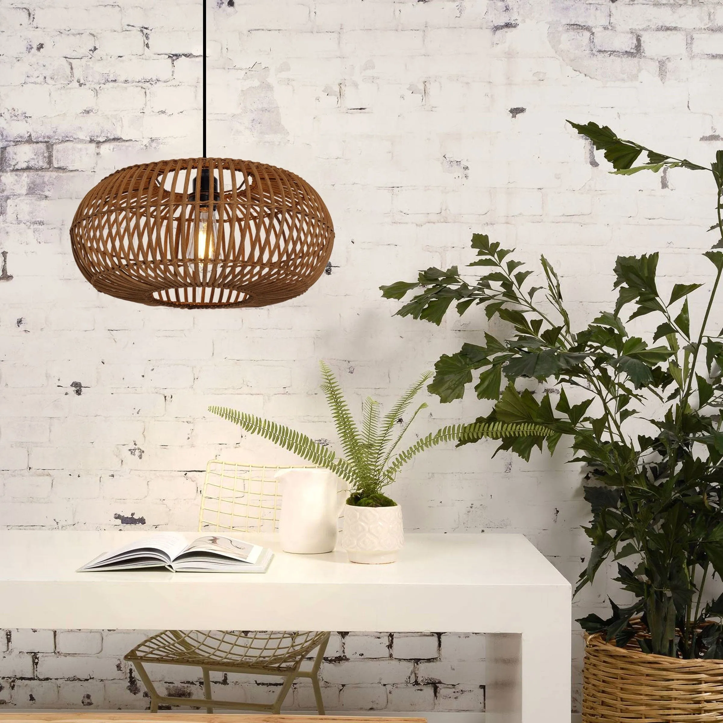 Round Bamboo Woven Pendant Light - Brown product