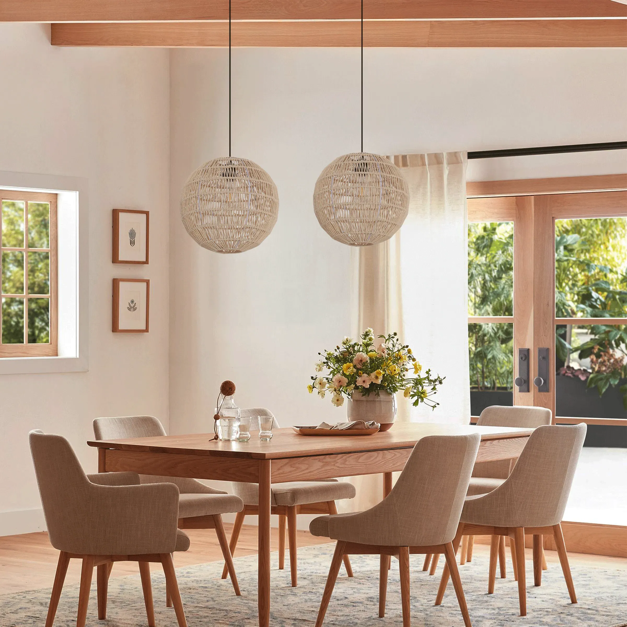 Round Cotton Rope Pendant Light - Brown