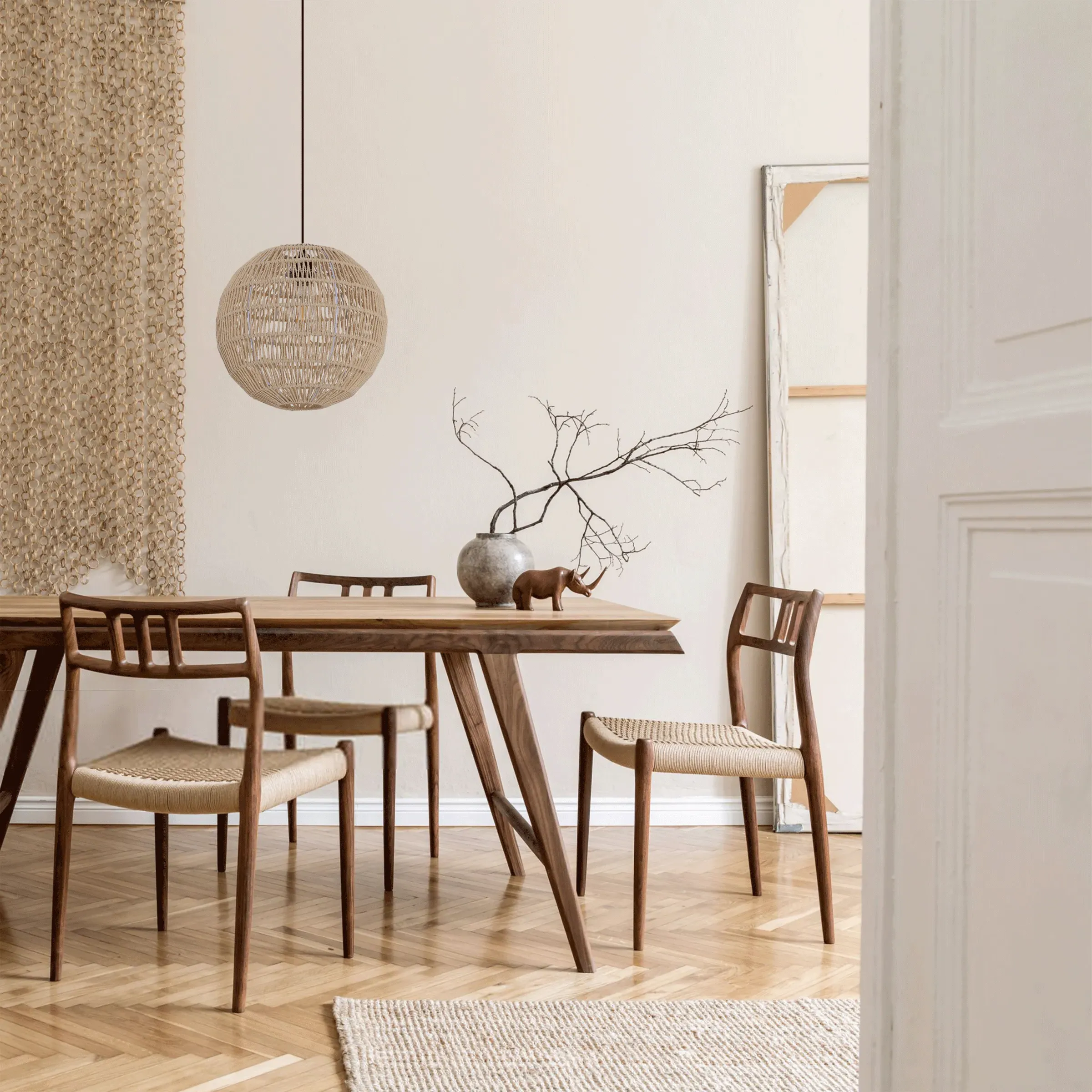 Round Cotton Rope Pendant Light - Brown image