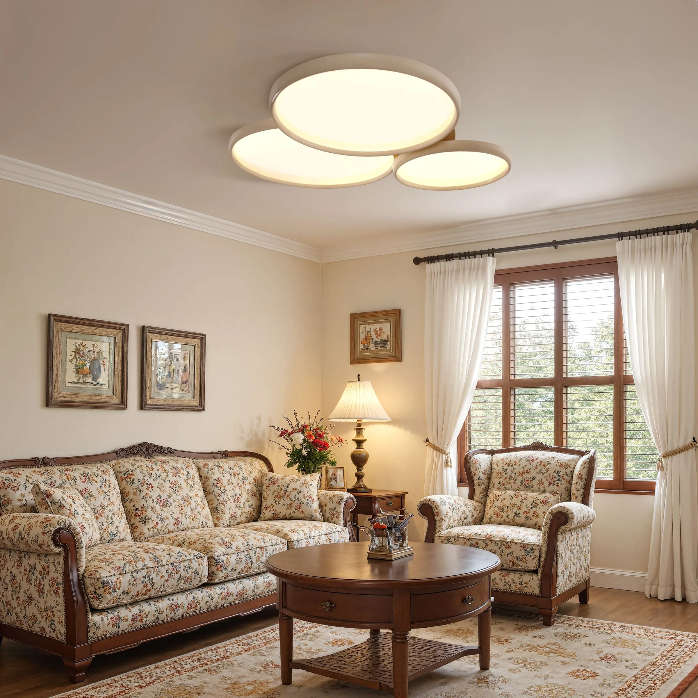Round LED Ceiling Light with Backlight - Ivory White, Aluminum