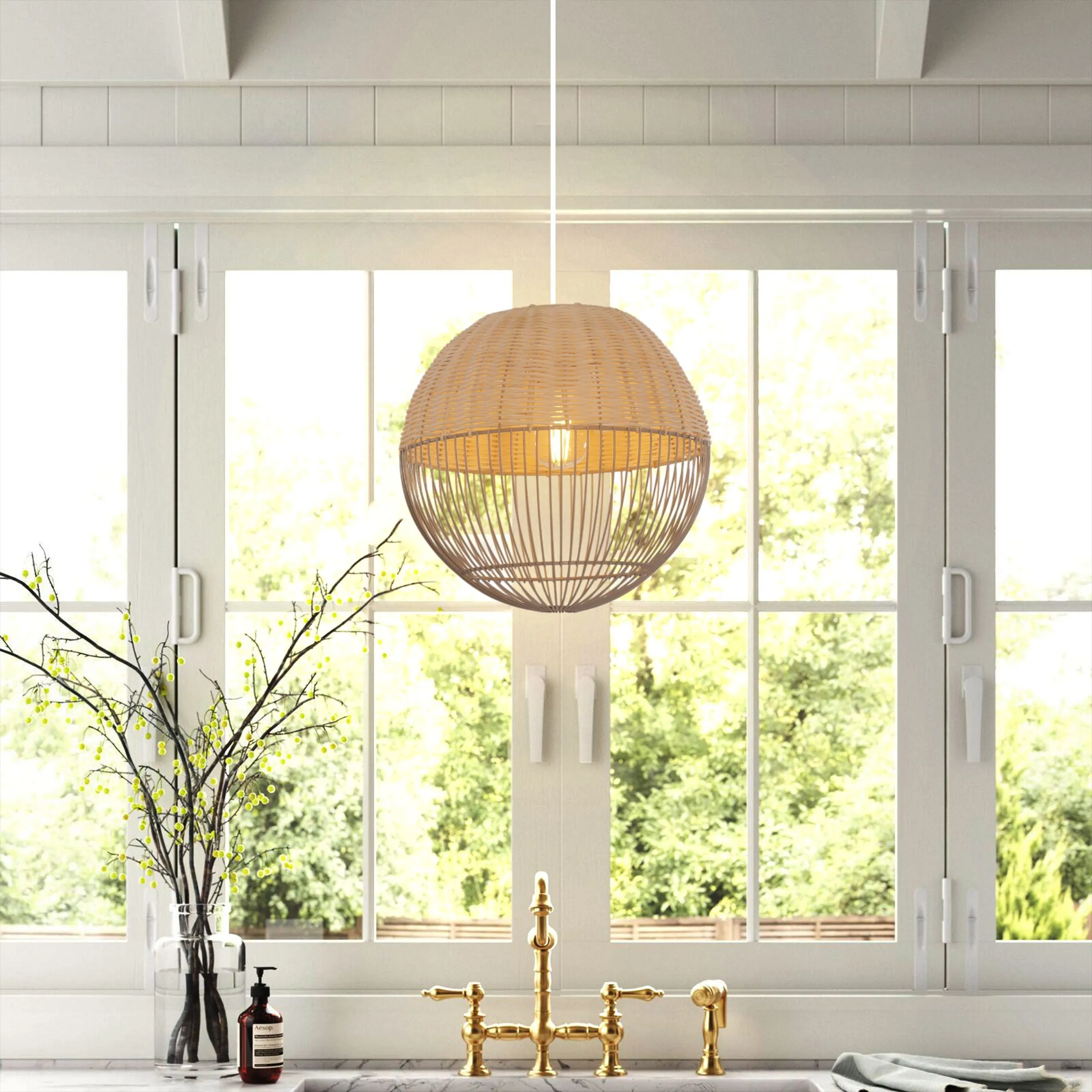 Round Pendant Light - Natural, Rattan