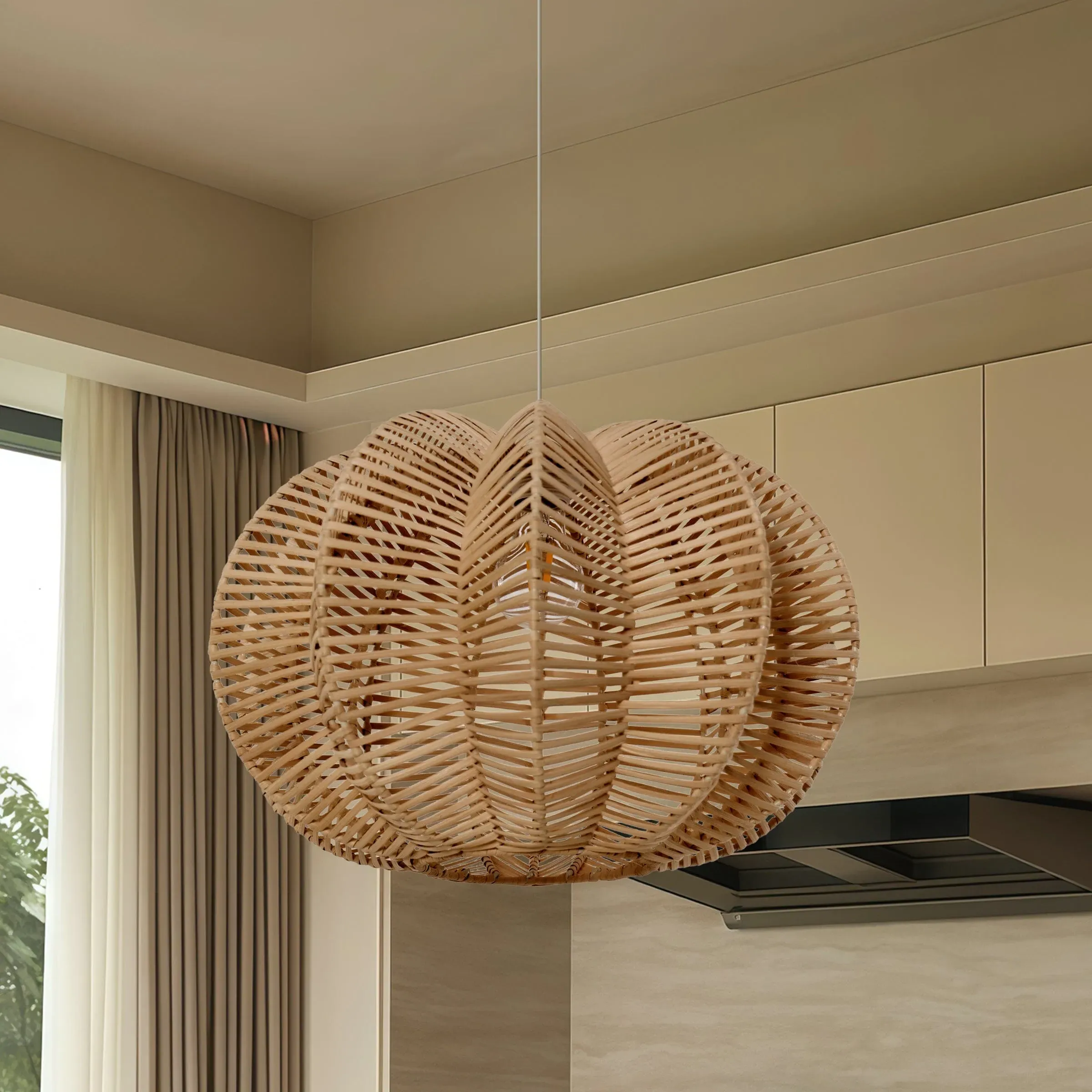 Round Rattan Pendant Light - Natural image