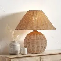 Round Table Lamp Handcrafted - Natural, Rattan