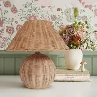 Round Table Lamp Handcrafted - Natural, Rattan
