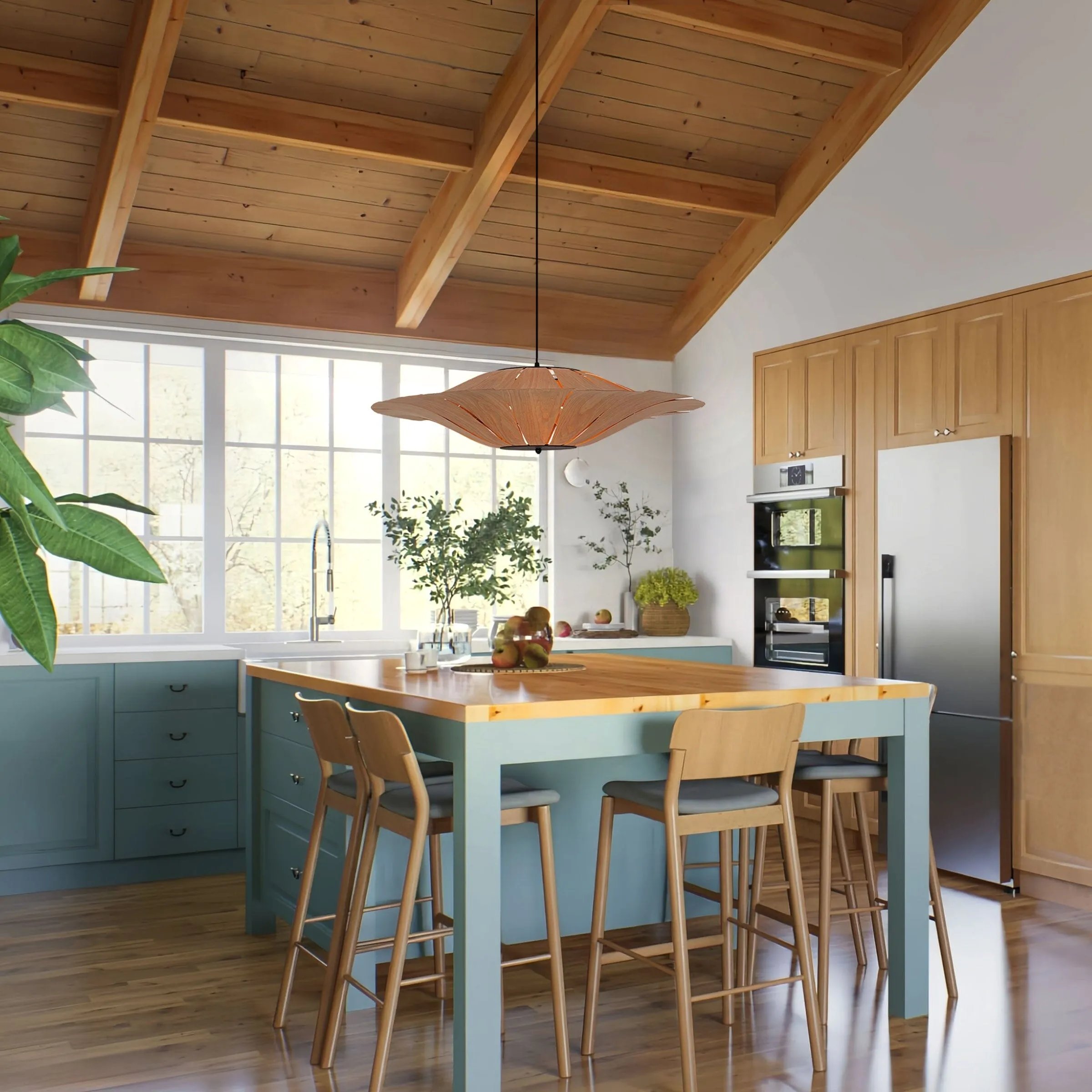 Serene Round LED Pendant Light - Brown, Wood Veneer