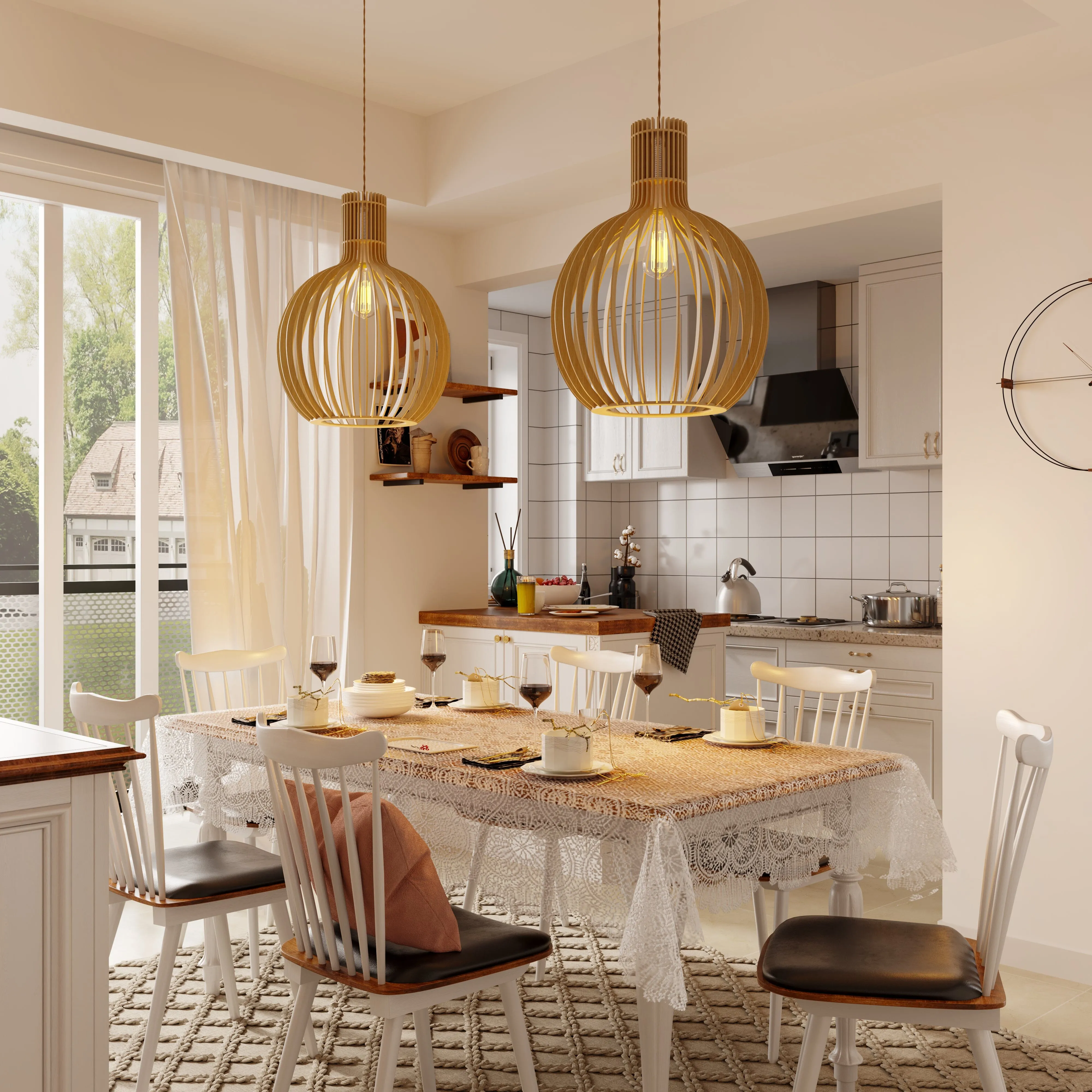 Shadome LED Wooden Birdcage Pendant Light - Wood