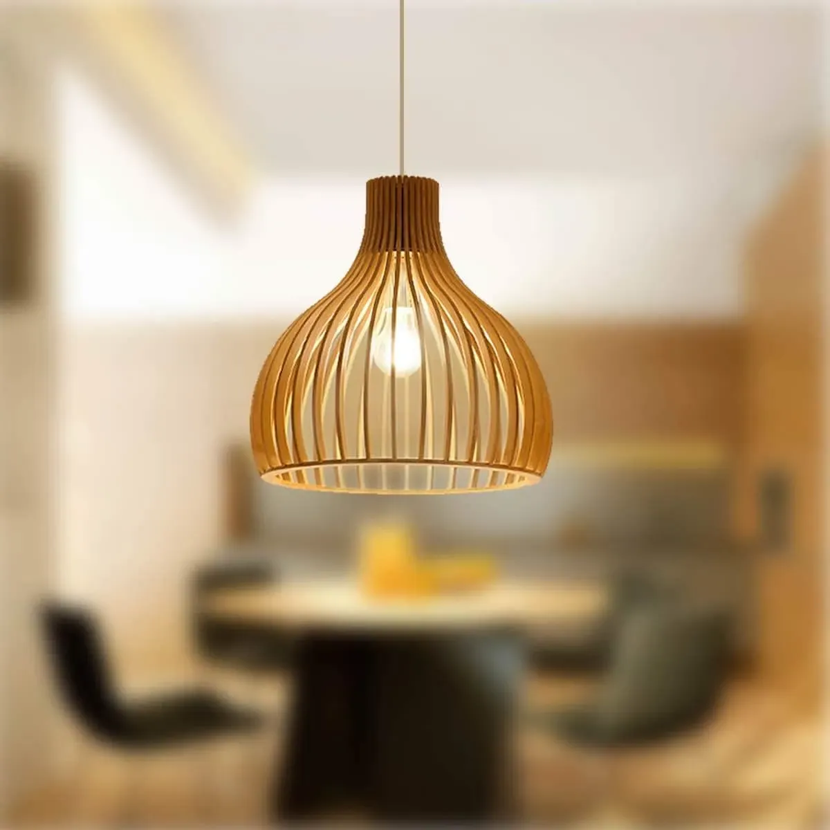 Shadome Nordic Wooden Cage Pendant Light - Wood product