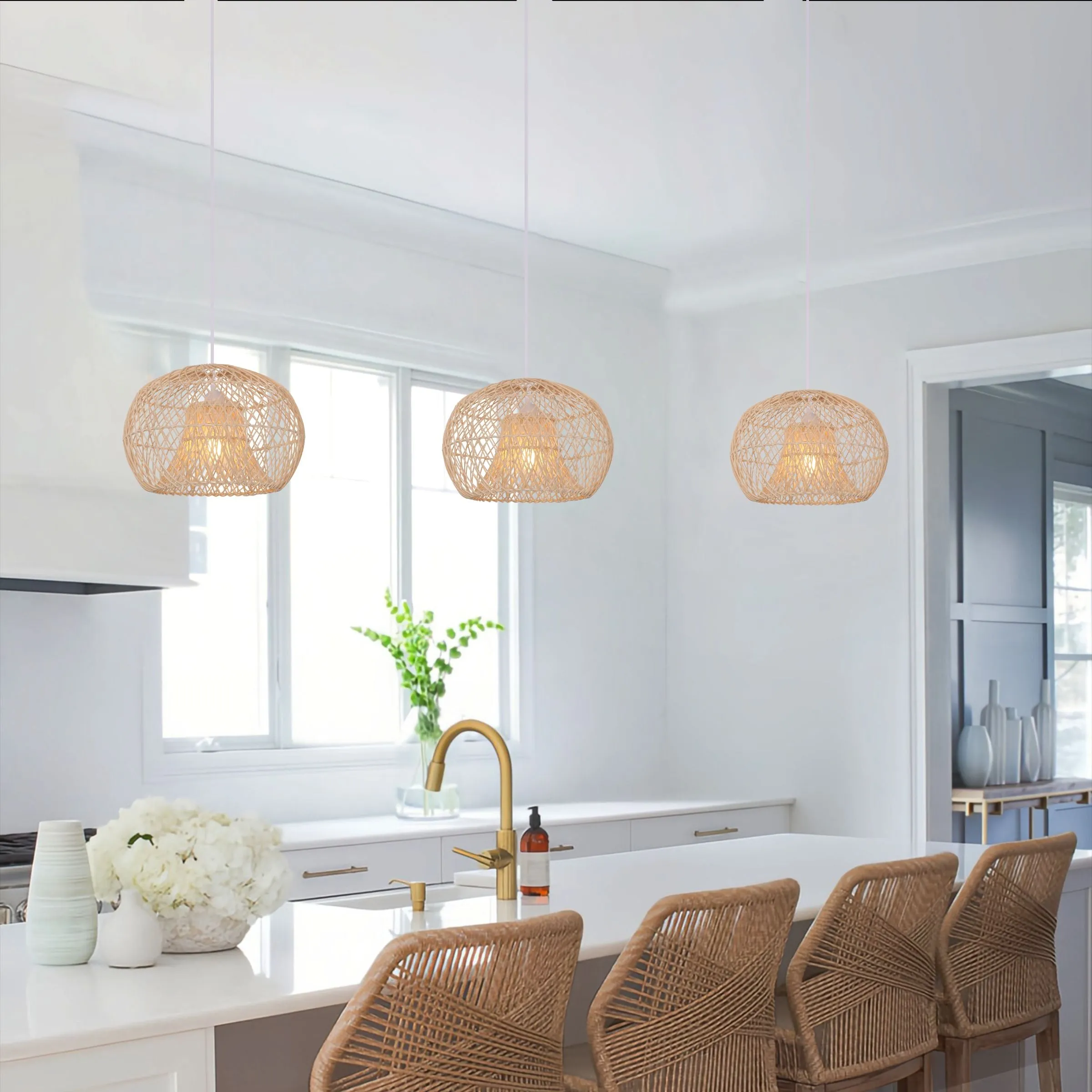 SolNest Round Pendant Light - Natural, Rattan