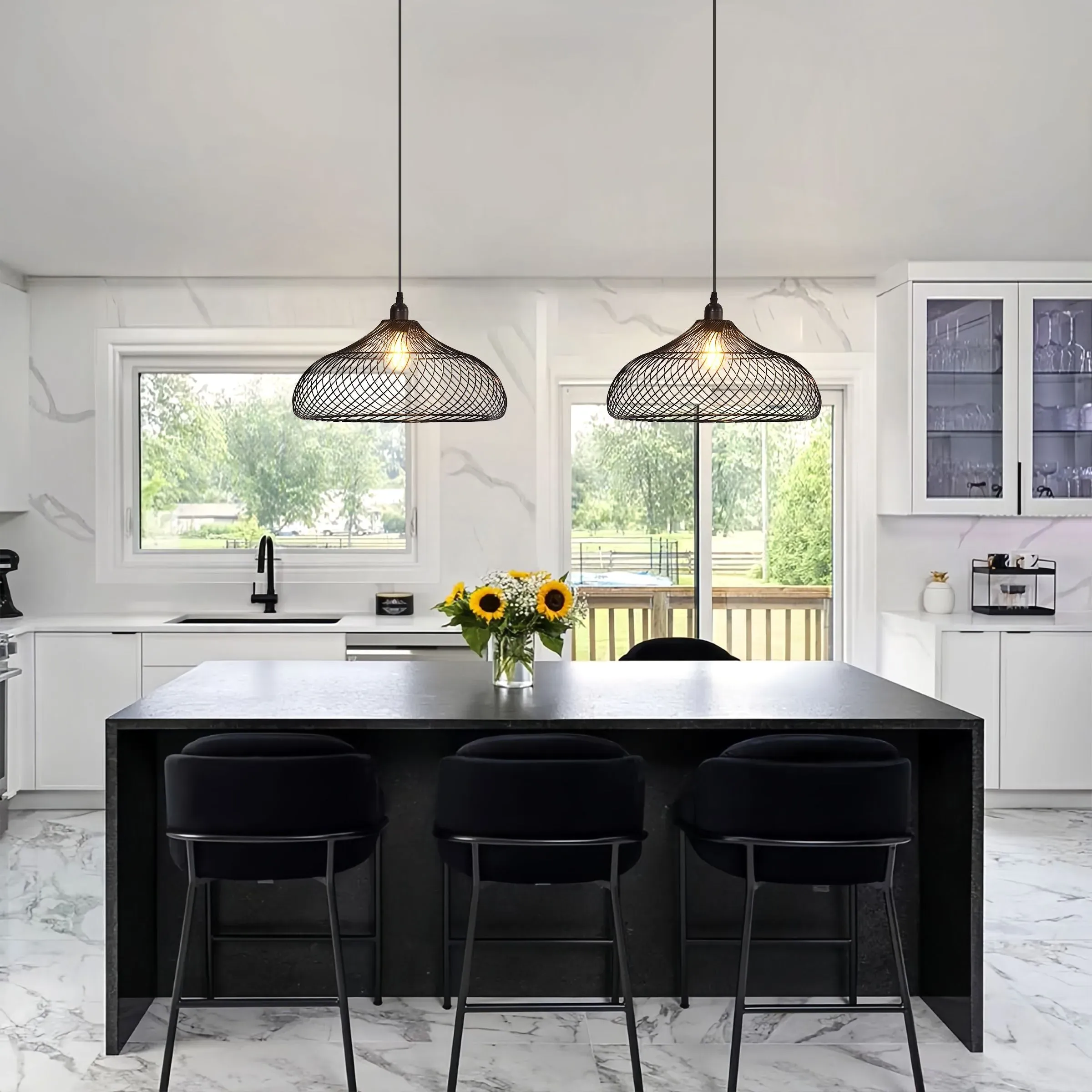 Spiral Pendant Light - Black, Iron