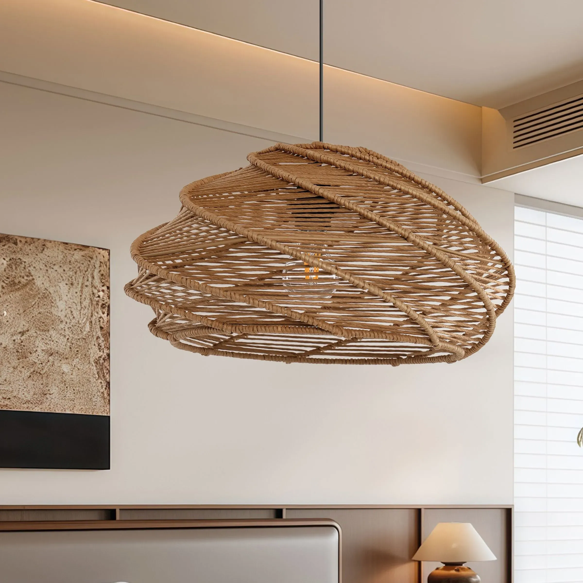 Spiral Rattan Pendant Light - Khaki, Paper Rope image