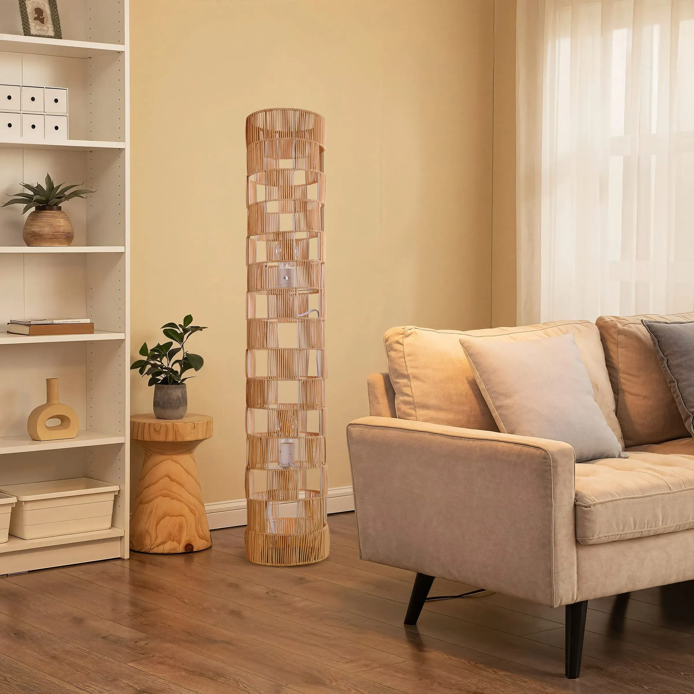 Square Hollow Rattan Floor Lamp - Natural product