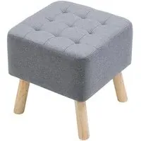 Square Shoe Bench with Tufted Top - Light Grey, Linen alternate view