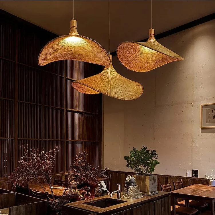 Straw Hat Rattan Woven Pendant Light - Natural image