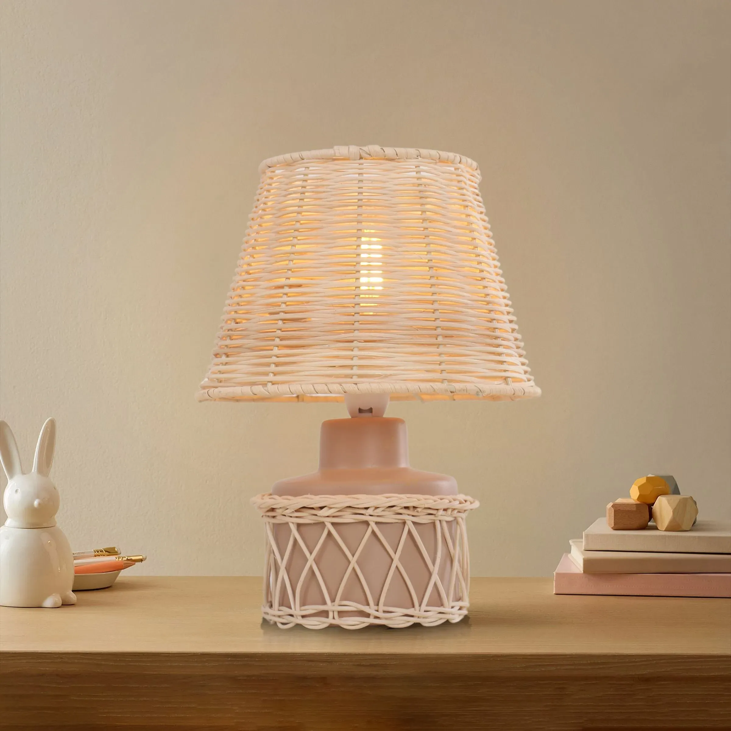 Table Lamp - Pink, Rattan