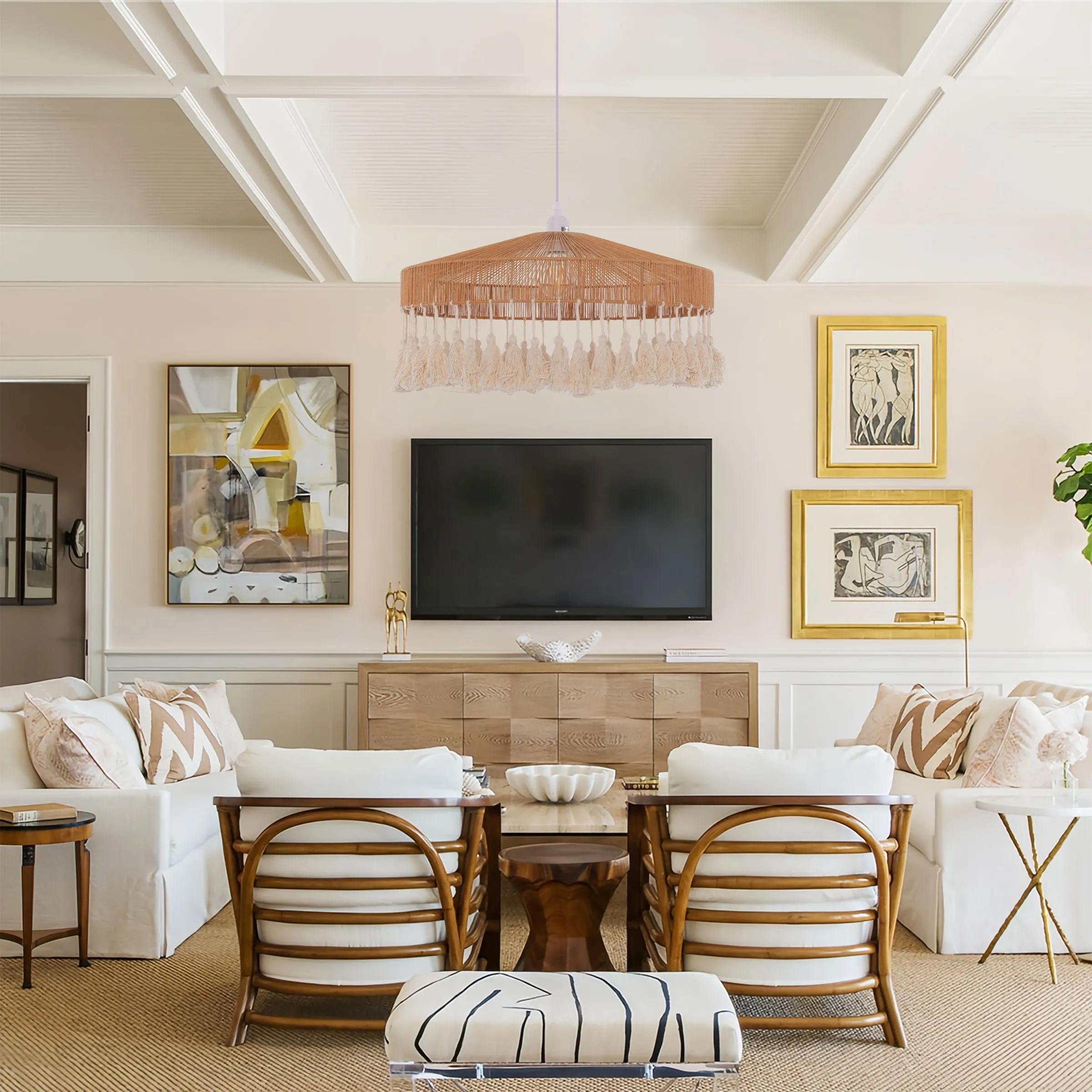 Tassel Breeze Woven Pendant Light - Khaki, Paper Rope