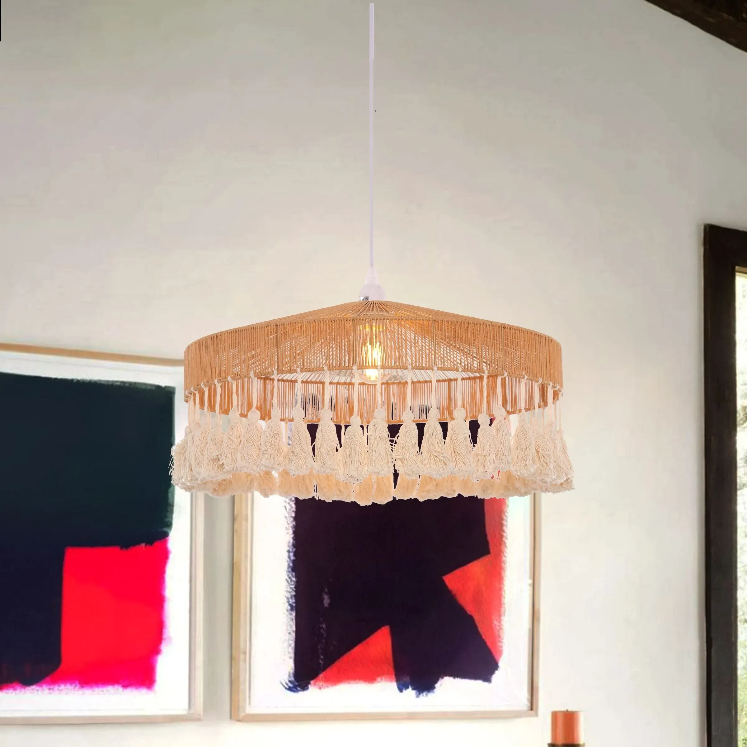 Tassel Breeze Woven Pendant Light - Khaki, Paper Rope image