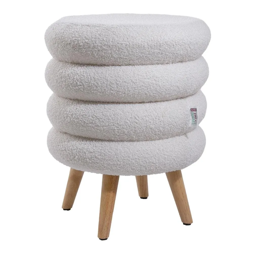 Tiered Footstool with Natural Wood Legs - White, Teddy Fur product