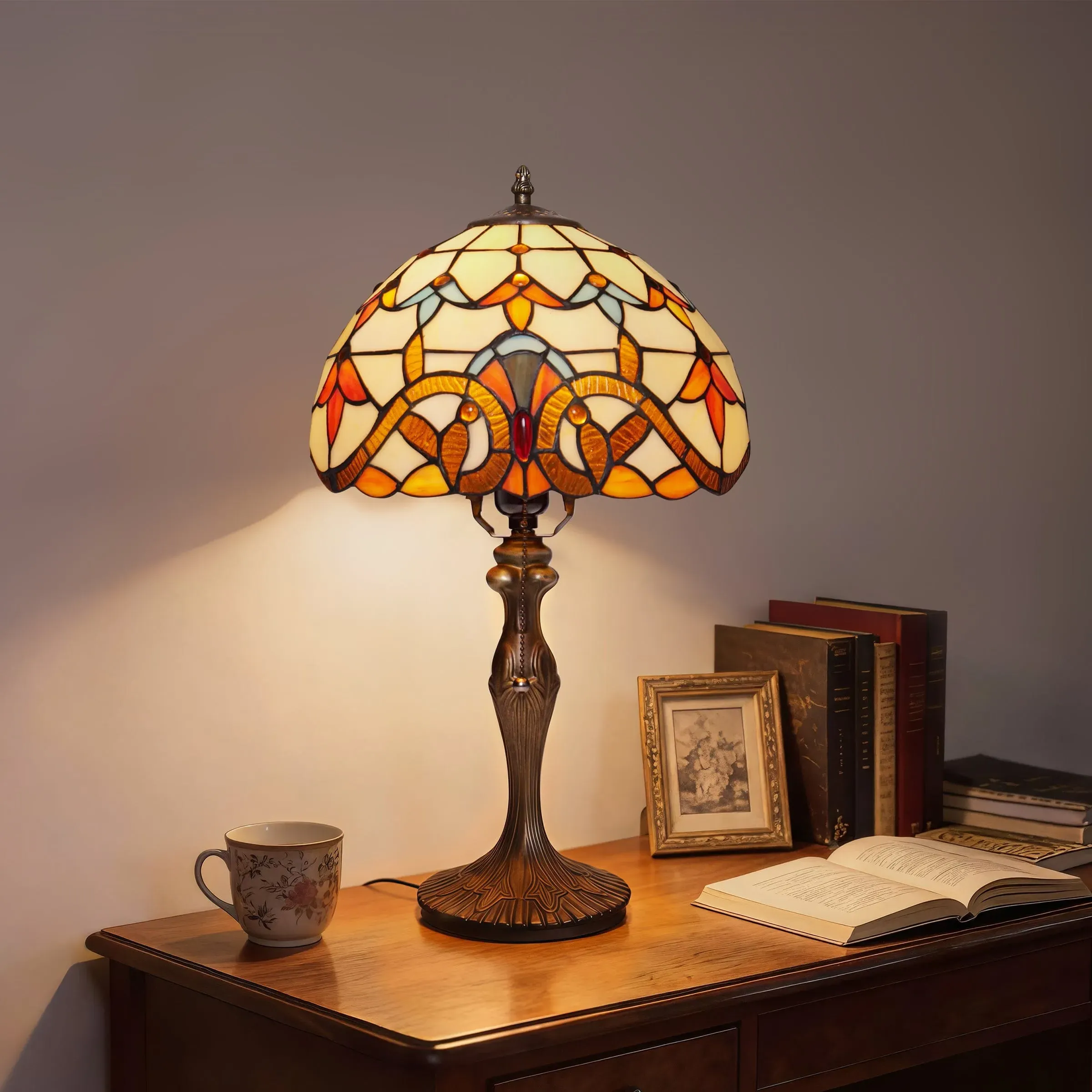 Tiffany Butterfly Series Table Lamp - Orange, Stained Glass product