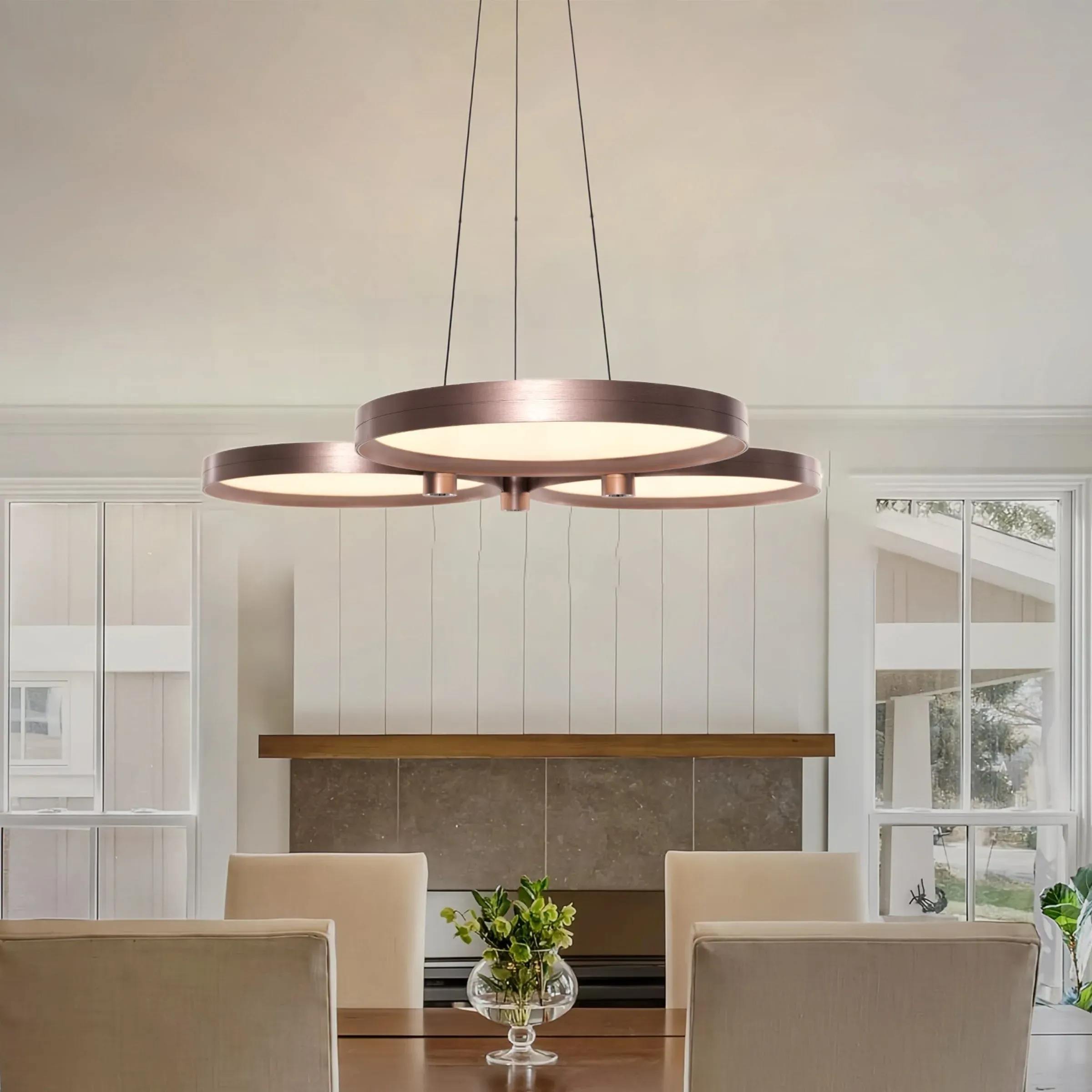 Triple-Ring Pendant Light with Dimming - Champagne Gold image