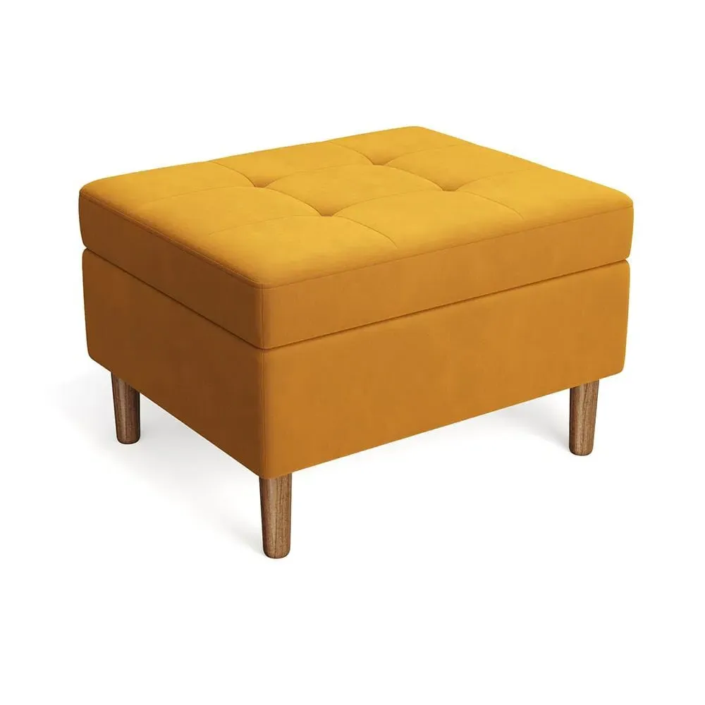 Tufted Storage Ottoman with Flip-Top - Yellow, Velvet product