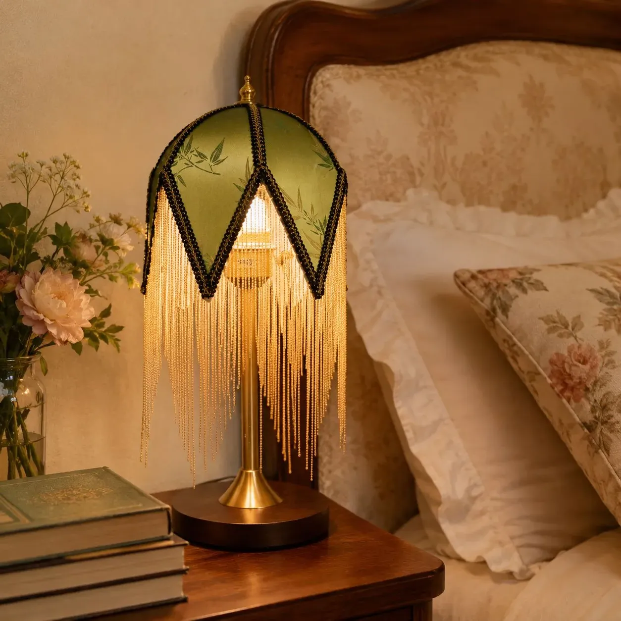 Vintage Tassel Table Lamp - Antique Brass, Iron & Fabric product