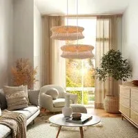 Wicker Hanging Pendant Light with Layered Woven Structure - Natural