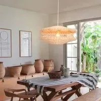 Wicker Hanging Pendant Light with Layered Woven Structure - Natural