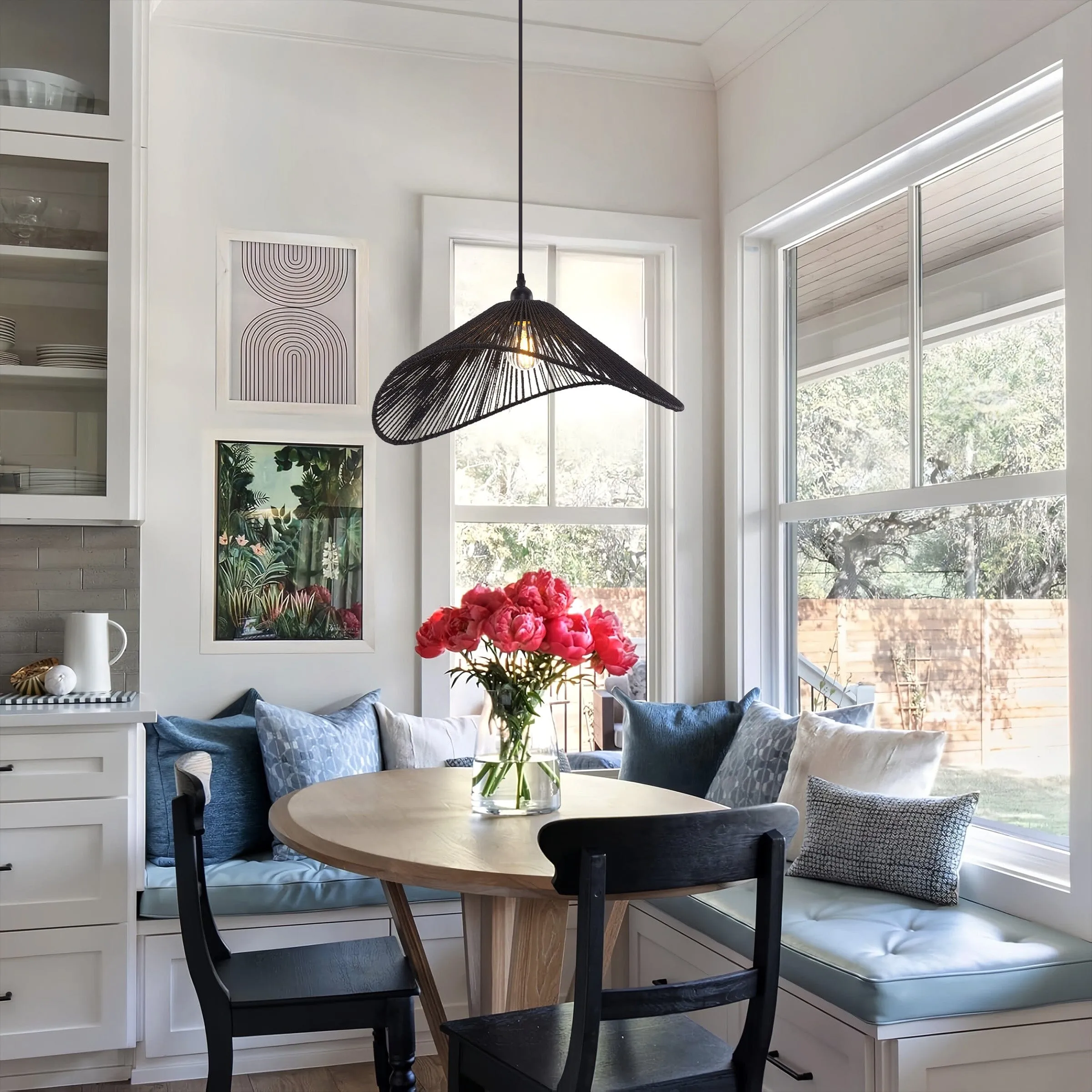 Winged and Woven Pendant Light - Black, Iron