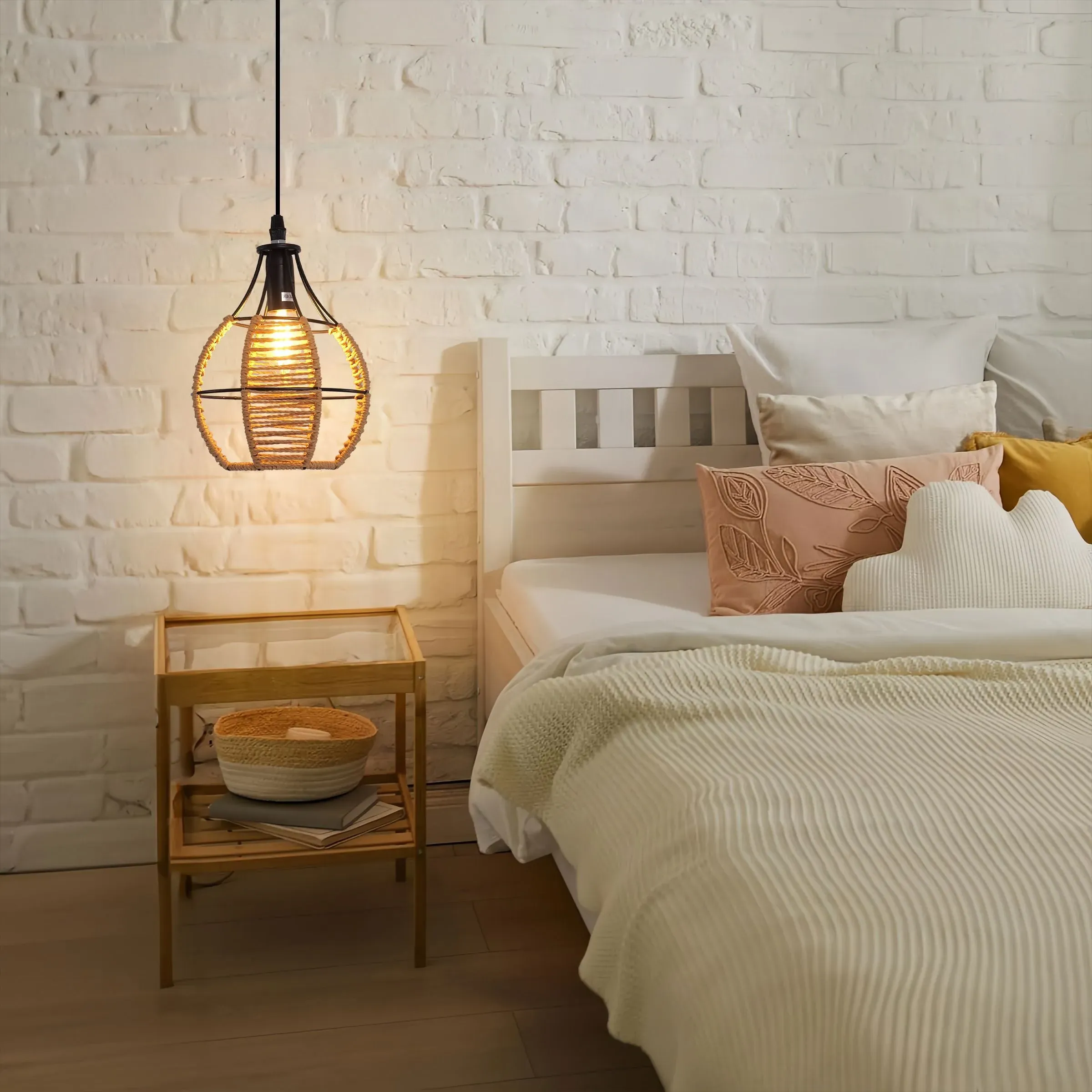 Woven Paper Rope Pendant Light - Khaki