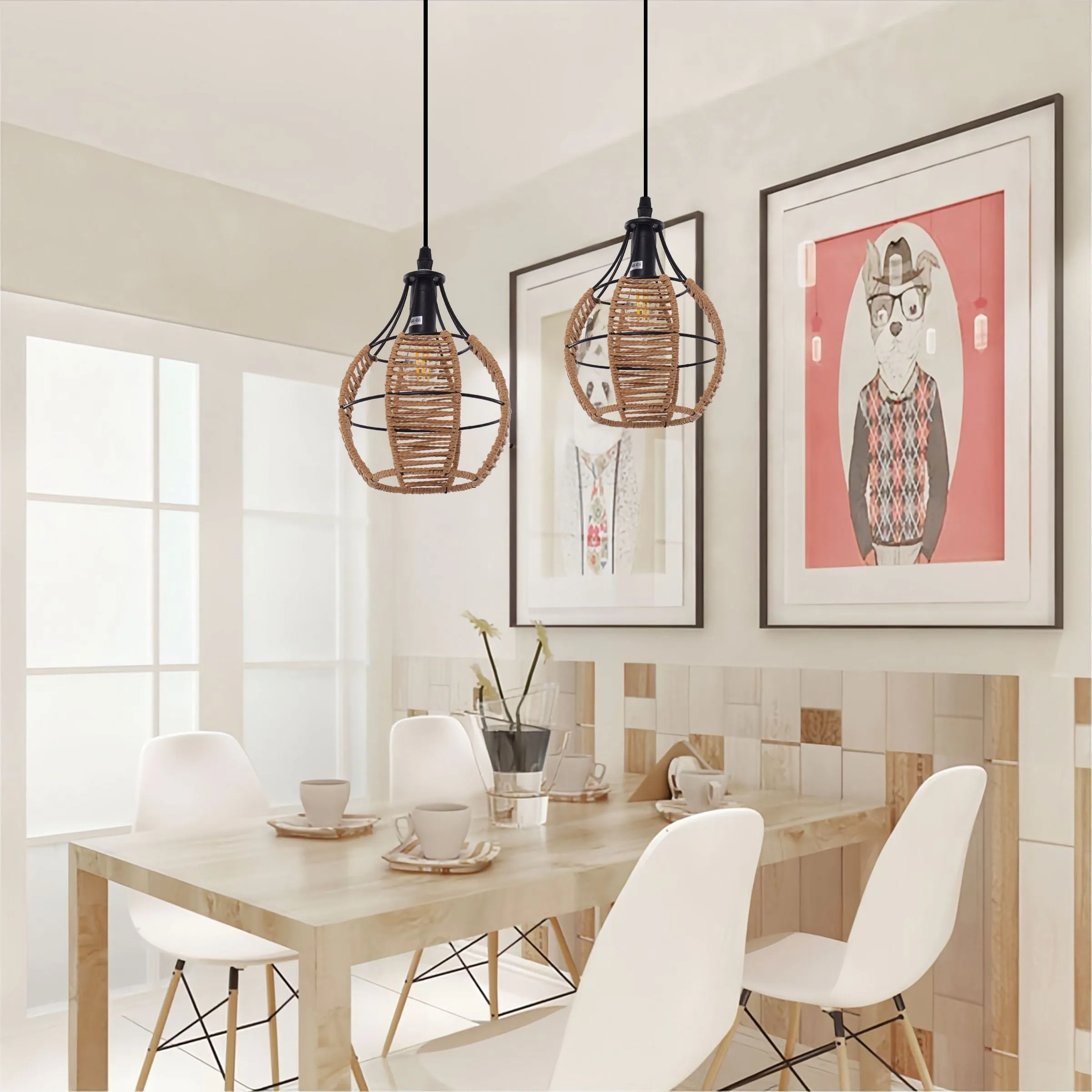 Woven Paper Rope Pendant Light - Khaki