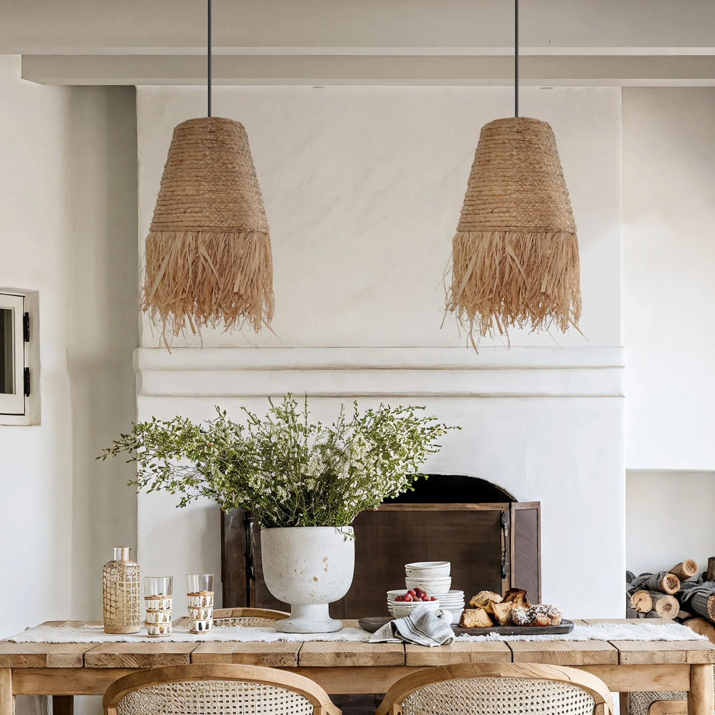 Woven Pendant Light with Grass Texture - Natural