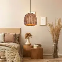 Woven Rattan Ceiling Light with Wave Details - Natural