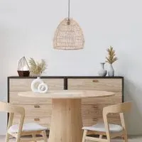 Woven Rattan Dome Pendant Ceiling Light - Brown