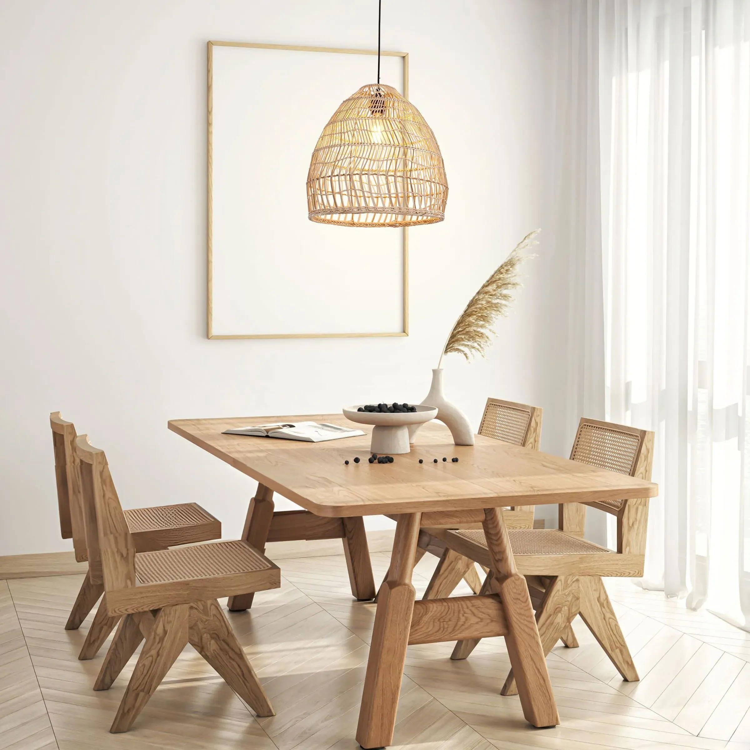 Woven Rattan Dome Pendant Ceiling Light - Brown