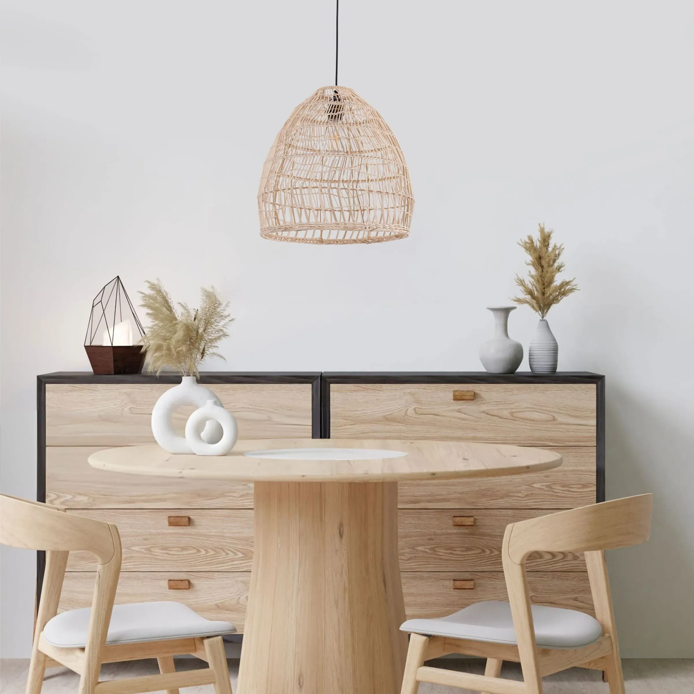 Woven Rattan Dome Pendant Ceiling Light - Brown image