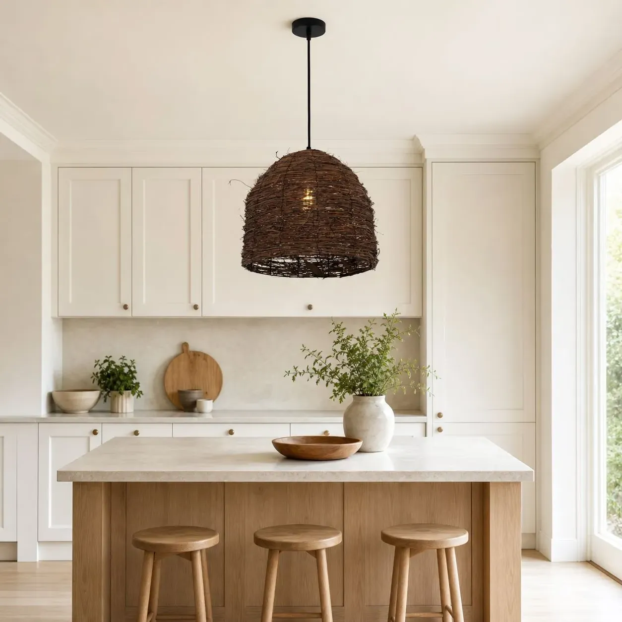 Woven Rattan Dome Pendant Light - Brown, Rattan product