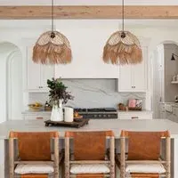 Woven Rattan Dome Pendant Light with Fringe - Brown