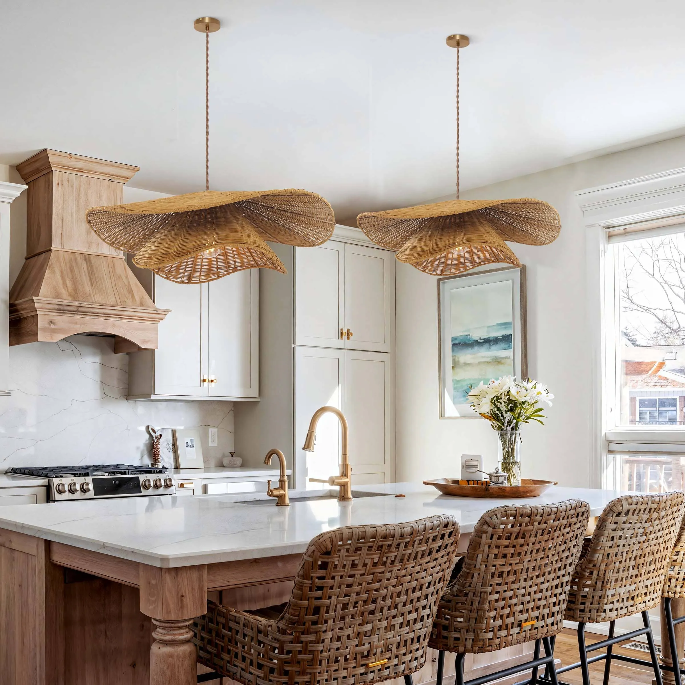 Woven Rattan Pendant Light - Brown, Iron image