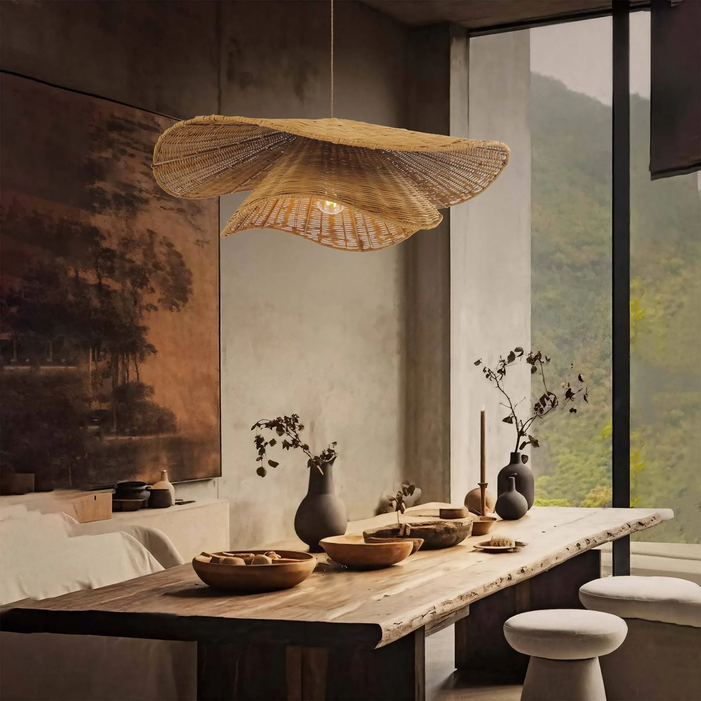 Woven Rattan Pendant Light Leaf Design - Brown, Rattan & Iron product