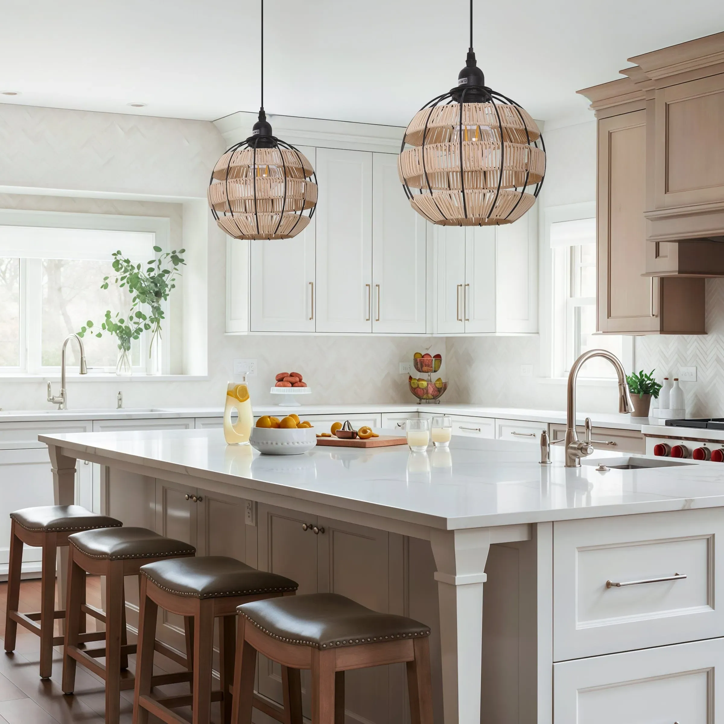 Woven Sphere Pendant Light - Natural, Rattan