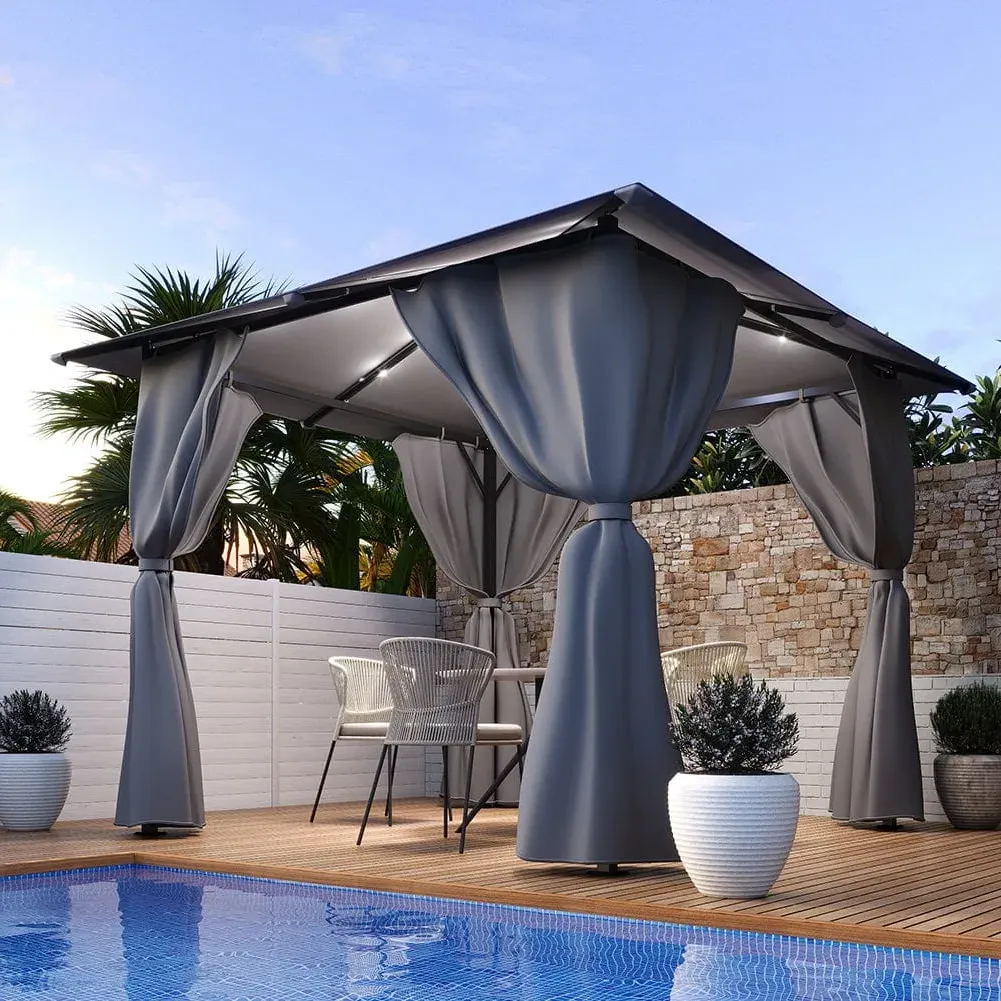 10ft Square Garden Gazebo with LED Lights - Dark Grey, Metal image