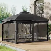 13ft Metal Pergola with Enclosed Mesh Drapes - Deep Gray
