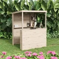 140cm Wide Solid Wood Garden Bar with Pine Countertop - Natural