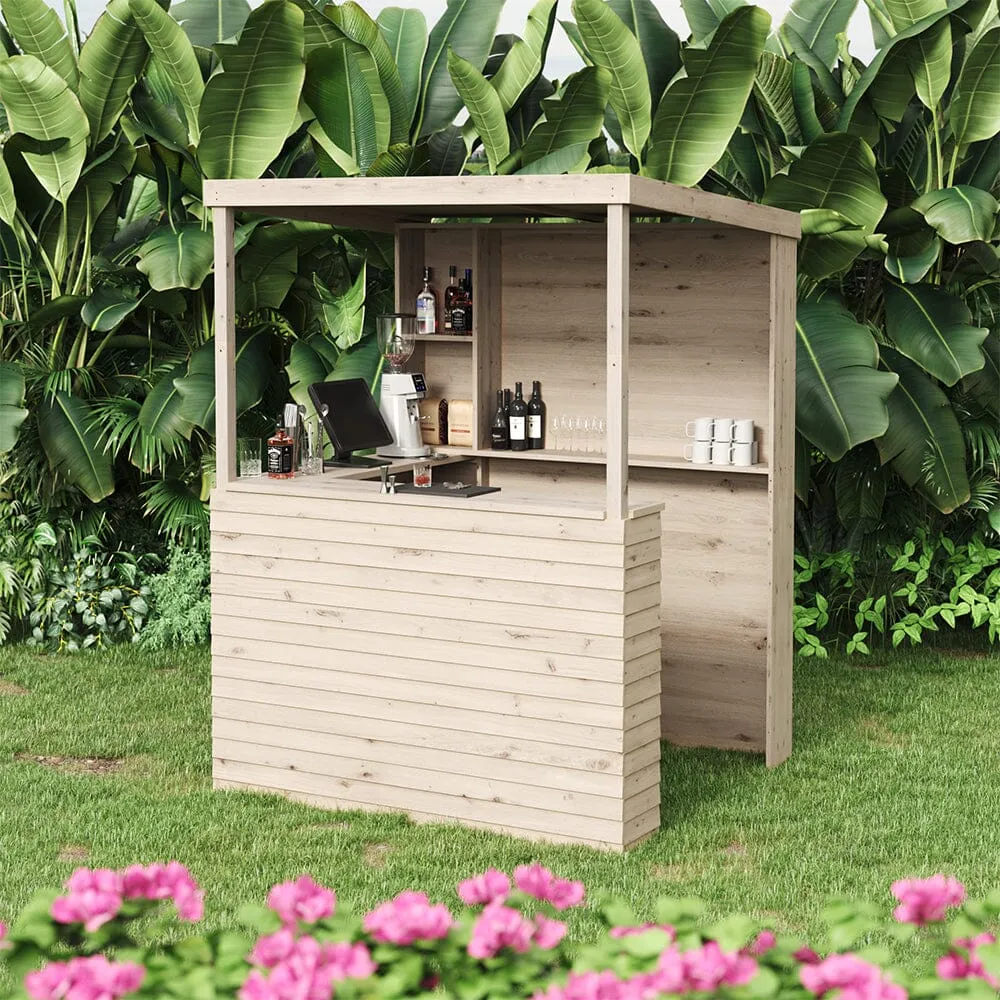 140cm Wide Solid Wood Garden Bar with Pine Countertop - Natural image
