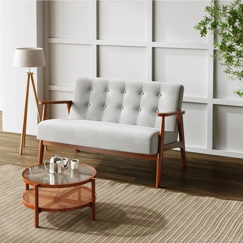 2-Seater Loveseat Sofa - Grey, Linen image