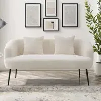 2-Seater Sofa with Metal Legs - White, Teddy Fabric