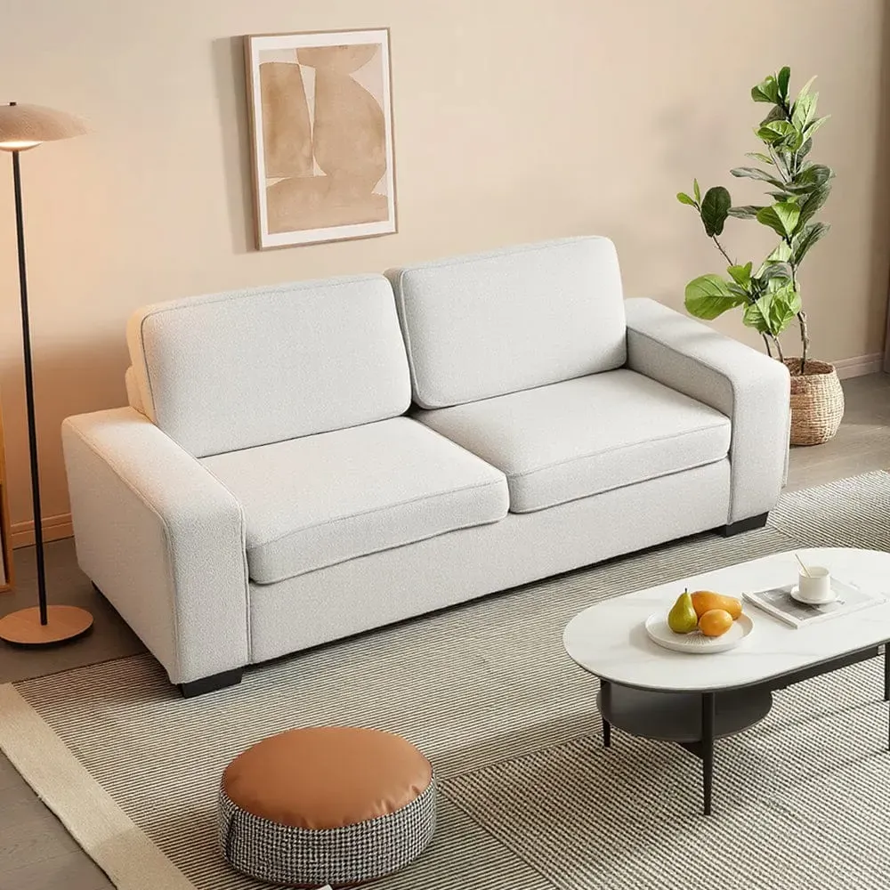 2-Seater Sofa with Pocket Spring Cushions - White, Teddy Fleece product