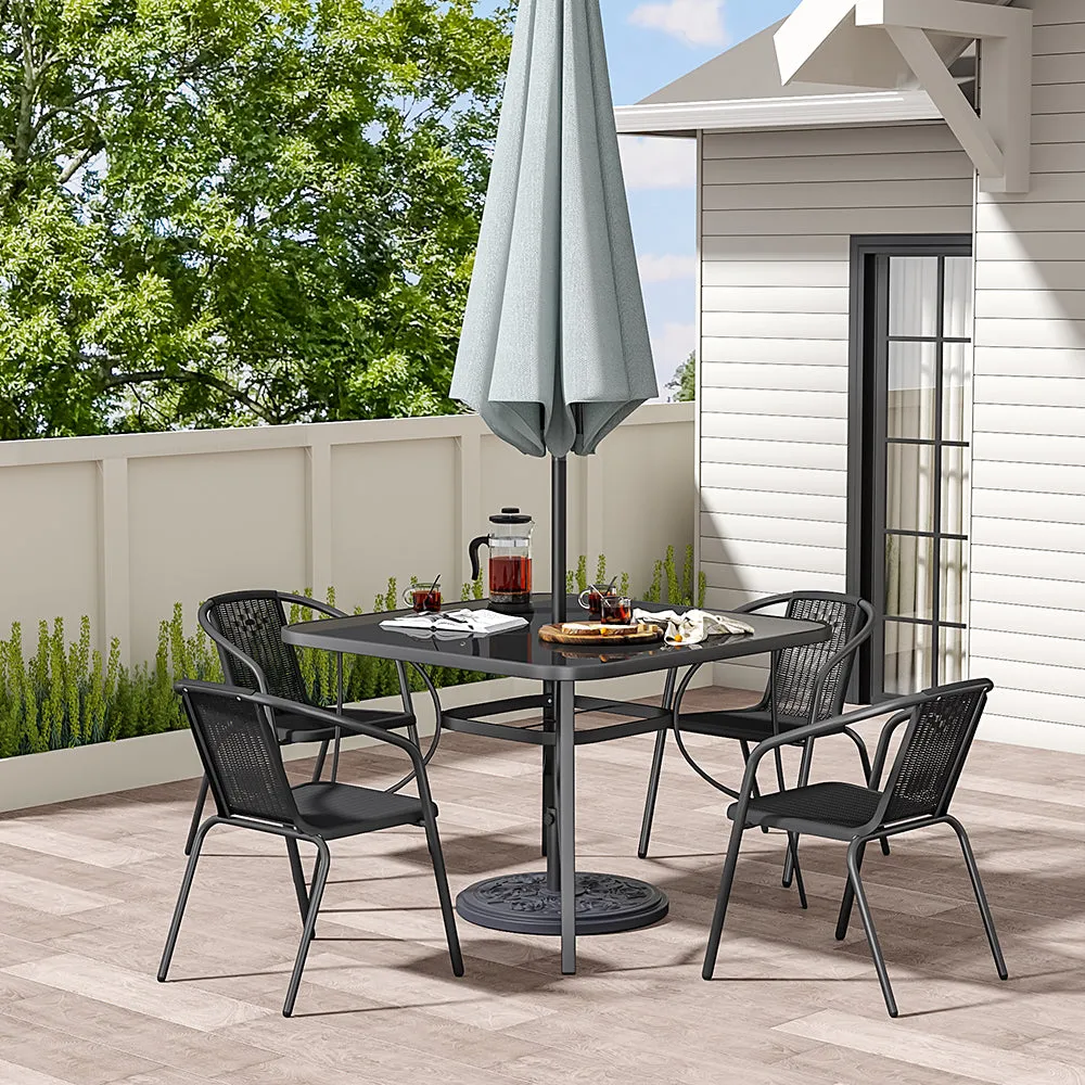2 Seater Square Outdoor Dining Set - Black, Tempered Glass