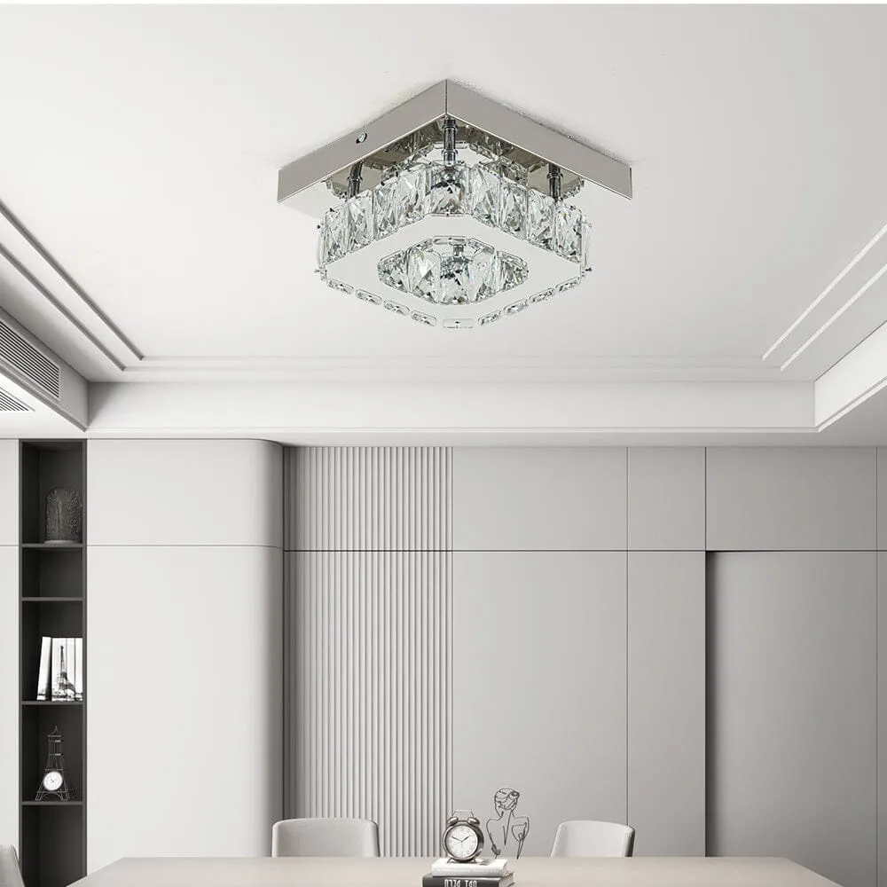 20cm Square Crystal Ceiling Light - Chrome image
